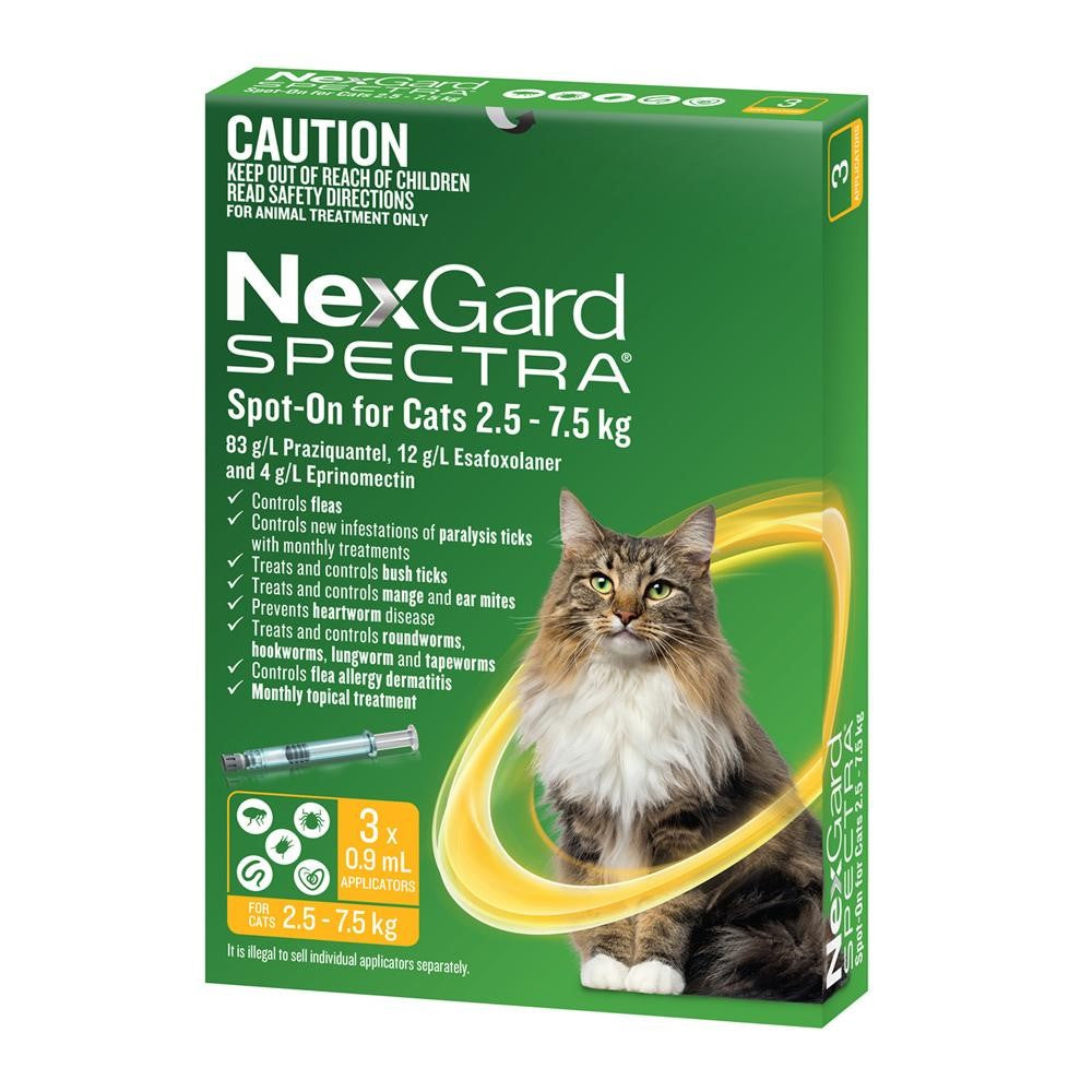 Buy Flea Tick Worm Prevention for Cats Kittens Nexgard Spectra Cat Large 3 Pack 2.5 7.5 g Spot On Yellow We Know Pets