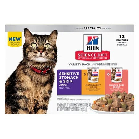 Pack of 12 Science Diet Cat Adult Sensitive Skin & Stomach 85g Pouches