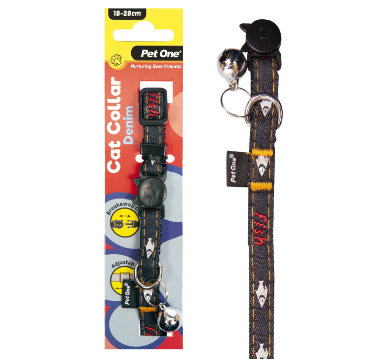 Pet One Cat Collar Nylon 18-28cm 10mm Denim Black