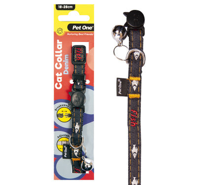 Pet One Cat Collar Nylon 18-28cm 10mm Denim Black