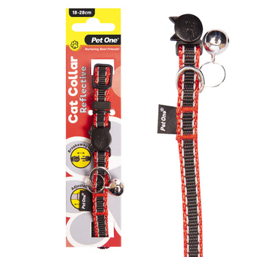 Pet One Cat Collar Nylon 18-28cm 10mm Reflective Black/Red