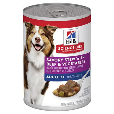 Science Diet Dog Mature Savoury Beef Stew 363G can