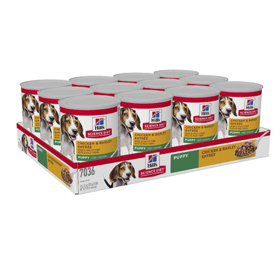 Pack of 12 Science Diet Dog Puppy Chicken & Barley Can 370g