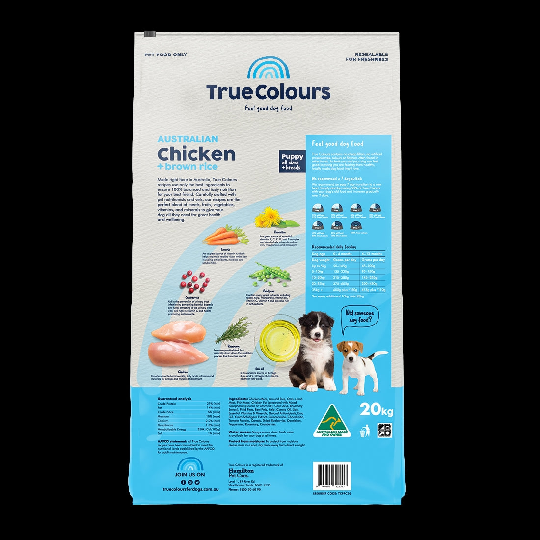 True Colours Puppy Chicken & Brown Rice 20kg *Instore Pick Up or Local Delivery Only*