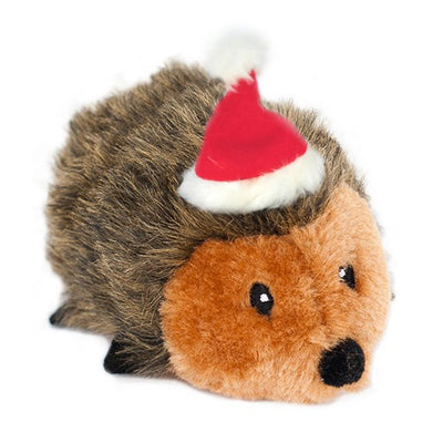 Zippy Paws Plush Squeaker Dog Toy - Christmas Holiday Hedgehog - Small