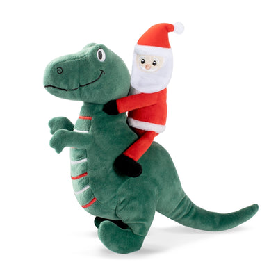 Santa Saurus Rex Plush Dog Toy