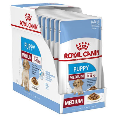 Pack of 10 Royal Canin Dog Medium Puppy 140g Pouches