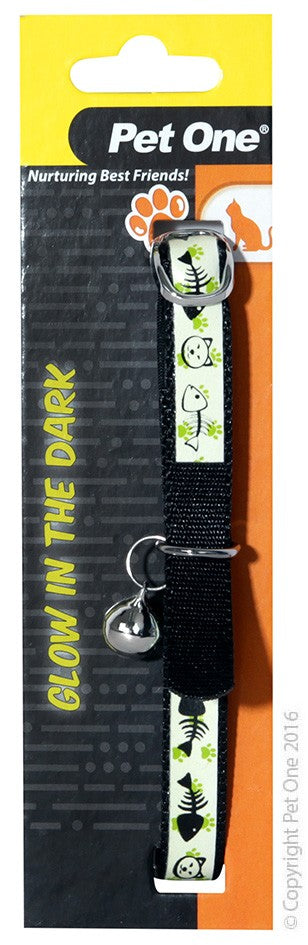 Pet One Cat Collar Nylon Glow In the Dark - Black