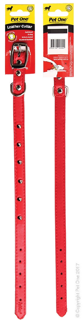 Pet One Collar Leather Single Row Studded Red