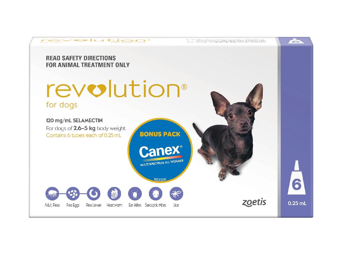 Revolution Dog 30mg 2.6 - 5kg (Purple) 3 Pack incl. Canex Tabs