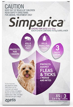 Simparica 10mg 2.6 - 5kg (Purple) 3 Pack