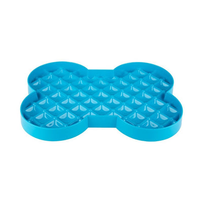 SloDog No Gulp Bone-Shaped Slow Food Plate for Cats & Dogs Blue