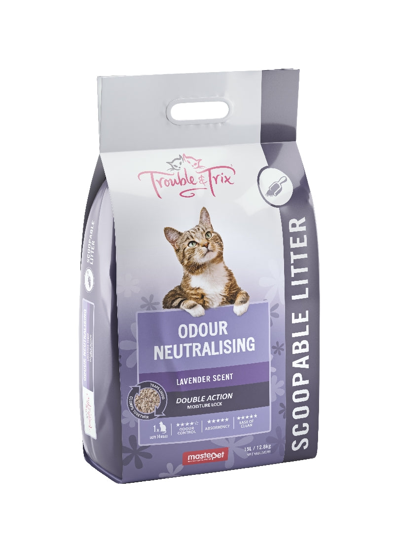 Trouble & Trix Clumping Litter With Lavender 15 Ltr *Available In Store or Local Delivery Only